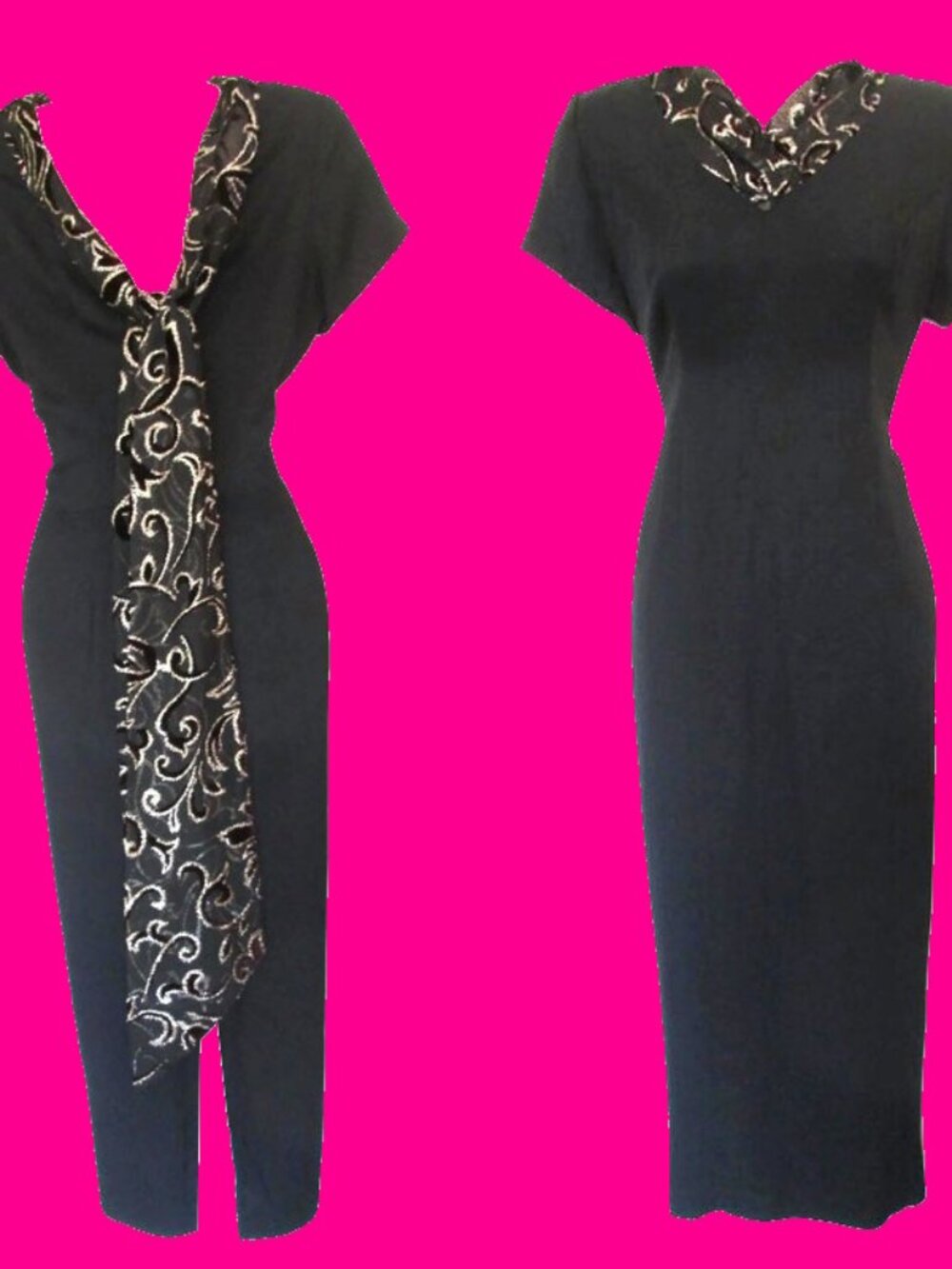 1990s vintage backless black gold bow midi dress size 6 small medium
